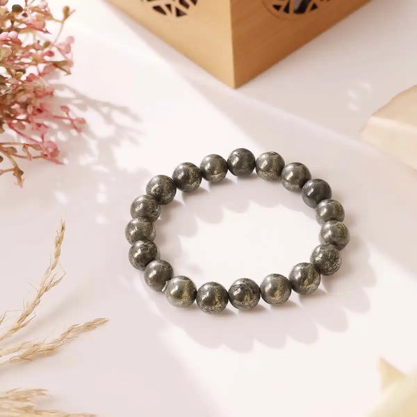 Pyrite Round Beads Bracelet