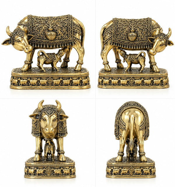 Gai Vasru Brass Idol 5 Inch – Cow & Calf Traditional Decorative Murti