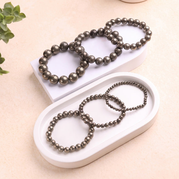 Pyrite Round Beads Bracelet