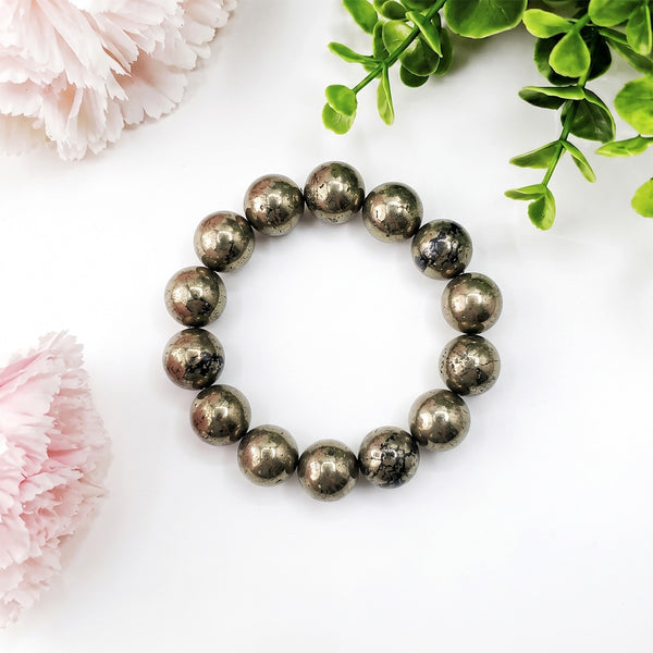 Pyrite Round Beads Bracelet