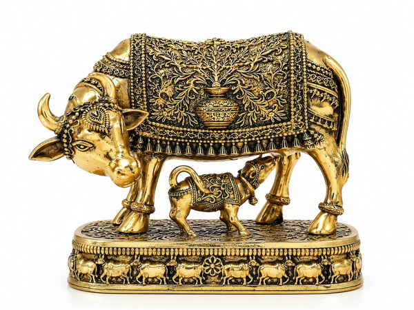 Gai Vasru Brass Idol 5 Inch – Cow & Calf Traditional Decorative Murti